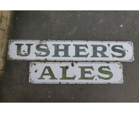 An Usher's Ales two piece enamel sign, 171 x 16 1/2".