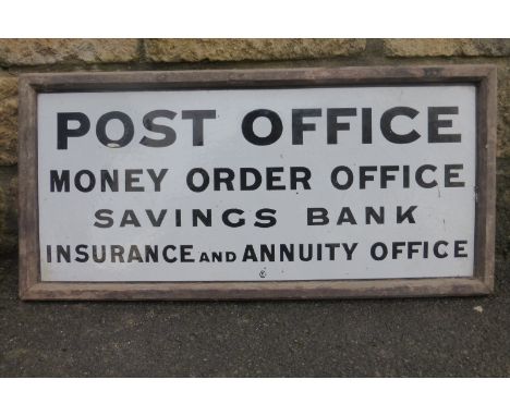 A Post Office "Money Order Office" Savings Bank, enamel sign in wooden frame, 27 x 13".