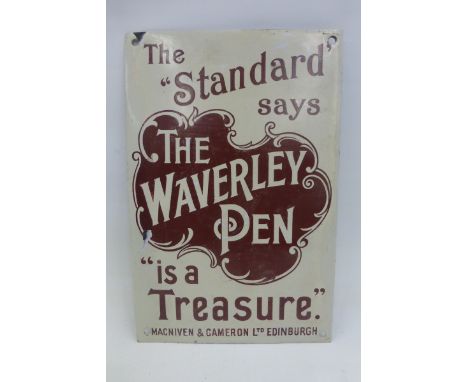 A rectangular enamel sign -"The Standard says The Waverley Pen is a Treasure", with some professional restoration, 8 x 12".