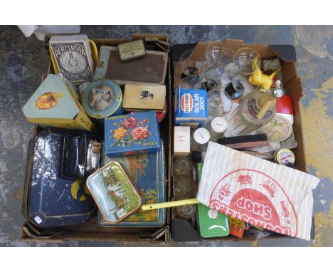 Two boxes of assorted advertising items including Babycham and Pink Lady glasses etc.;also a boxed Haig's decanter.