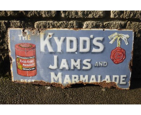 A Kydd's Jams and Marmalade part pictorial enamel sign, 24 x 12".
