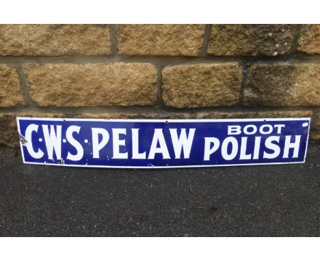 A C.W.S. Pelaw Boot Polish narrow enamel sign by Patent Enamel Co. Ltd, with good gloss, 36 x 6".