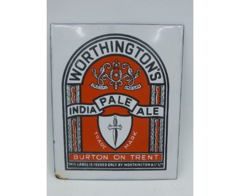 A Worthington's India Pale Ale rectangular enamel sign in excellent condition, 4 1/2 x 5 1/2".