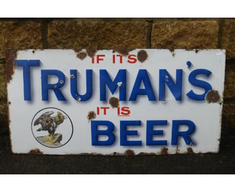 A Truman's Beer rectangular enamel sign, 30 x 15".