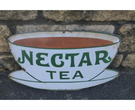 A Nectar Tea teacup-shaped enamel sign by Patent Enamel, 21 x 12 1/2".