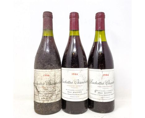 Three bottles of Ruchottes-Chambertin, 1986Ruchottes-Chambertin is one of Gevrey-Chambertin's lesser known grand cru sites, j