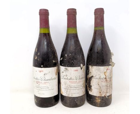 Three bottles of Ruchottes-Chambertin, 1988Ruchottes-Chambertin is one of Gevrey-Chambertin's lesser known grand cru sites, j