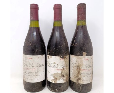 Three bottles of Ruchottes-Chambertin, 1988Ruchottes-Chambertin is one of Gevrey-Chambertin's lesser known grand cru sites, j