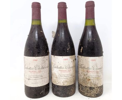 Three bottles of Ruchottes-Chambertin, 1988Ruchottes-Chambertin is one of Gevrey-Chambertin's lesser known grand cru sites, j
