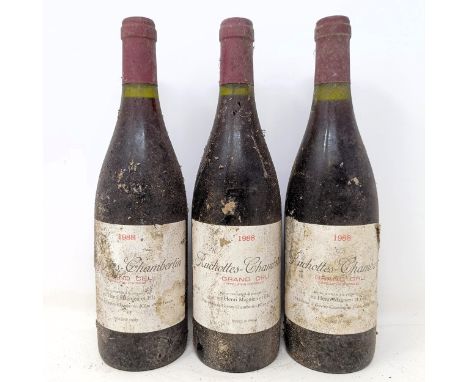 Three bottles of Ruchottes-Chambertin, 1988Ruchottes-Chambertin is one of Gevrey-Chambertin's lesser known grand cru sites, j