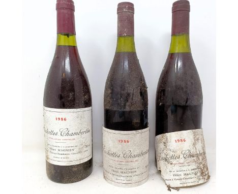 Three bottles of Ruchottes-Chambertin, 1986Ruchottes-Chambertin is one of Gevrey-Chambertin's lesser known grand cru sites, j