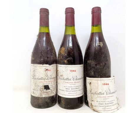Three bottles of Ruchottes-Chambertin, 1986Ruchottes-Chambertin is one of Gevrey-Chambertin's lesser known grand cru sites, j