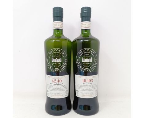 A bottle of The Scotch Malt Whisky Society whisky, Ultra-whisky, and another, Herb smoked treacle (2) 