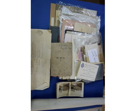 MILITARY EPHEMERA: an assortment of items including documents, receipts, invitations, World War I stereoscope views, Pay Corp