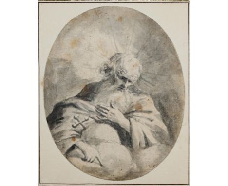 Schönfeld, Johann Heinrich Wilhelm: (1609 Biberach a.d. Riß - Augsburg 1684). Gottvater auf Wolken. Pinsel in Grau, auf Bütte