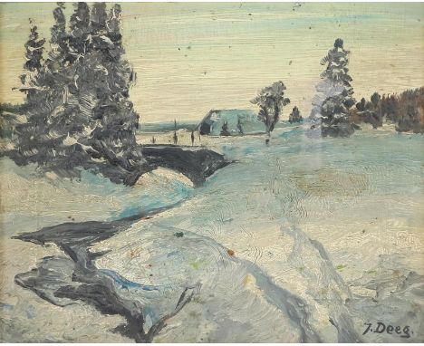Deeg,Johann.: Schwarzwaldlandschaft im Winter. Ca. 17 x 21,5 cm. Öl auf starker Pappe. Unten rechts signiert. Gerahmt. - Vers