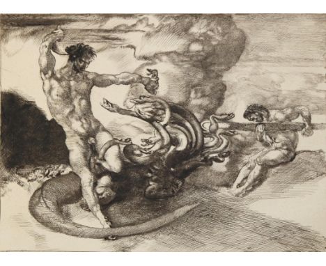 Jettmar, Rudolf: (1869 Zawodzie/Polen - Wien 1939). Herkules tötet die lernäische Hydra. Radierung, 1936. Aus dem Zyklus "Die