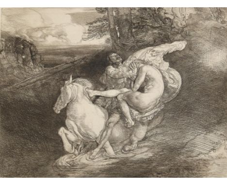 Jettmar, Rudolf: (1869 Zawodzie/Polen - Wien 1939). Frauenraub mit Pferd. Rad., 1929. Plgr. 24 x 32 cm. - ╔Ders:╗ Sturz des P