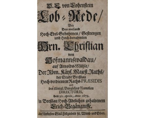 Hofmann v. Hoffmannswaldau,C.: (Deutsche Übersetzungen und Gedichte). 5 Tle. der Reihe in 1 Bd. Breslau, Fellgiebel (ca. 1680