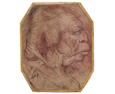 Vinci, Leonardo da: (1452 Anchiano - Amboise 1519), nach. Kopf einer alten Frau im Profil nach links. Kopie nach einer Karika