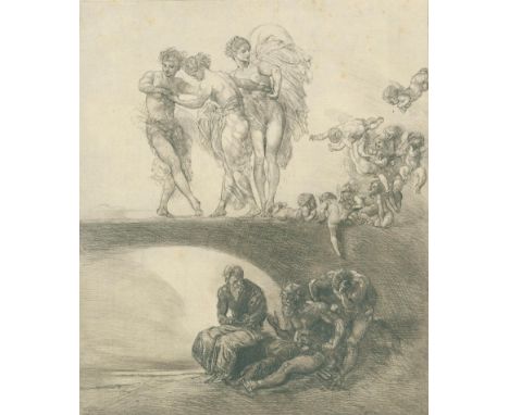 Jettmar, Rudolf: (1869 Zawodzie/Polen - Wien 1939). Pegasus und Grazien. Radierung, 1930. Plg. 24 x 17,8 cm. Sign. u. betitel