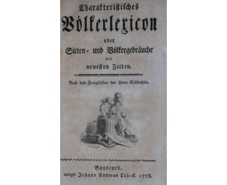 (Sabbathier,F.).: Charakteristisches Völkerlexicon oder Sitten- und Völkergebräuche der neuesten Zeiten. Bayreuth, Lübeck 177