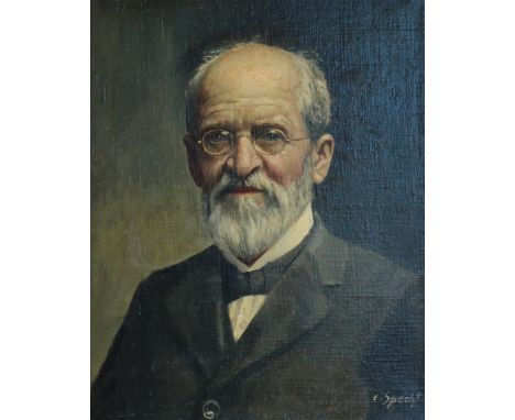 Portrait: eines älteren Herrn, mit Brille und Anzug. Öl auf Lwd. von Carl Specht um 1880. Ca. 29 x 23 cm. In Stuckrahmen.   D