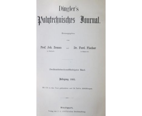 Dingler,J.G. (Hrsg.).: Polytechnisches Journal. 28 Bde. d. Reihe. Bln. 1881-87. Mit zahlr. Tafeln. Hldrbde. d. Zt. mit Rtit. 
