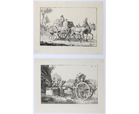 Klein, Johann Adam: (1792 Nürnberg 1875). Der einspännige Karren am Brunnen - Der dreispännige Karren mit dem Hühnerkorb. 2 L