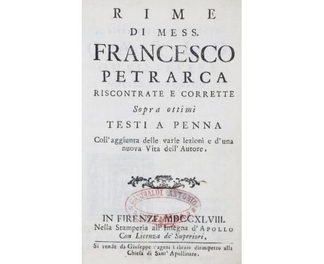 Petrarca,F.: Rime. Riscontrate e corrette sopra ottimi testi a penna coll' aggiunta delle varie lezioni e d'una nuova vita de