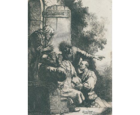 Rembrandt van Rijn, Harmensz: (1606 Leiden - Amsterdam 1669). Jakob den Tod Josephs beklagend. Radierung aus: A Collection of