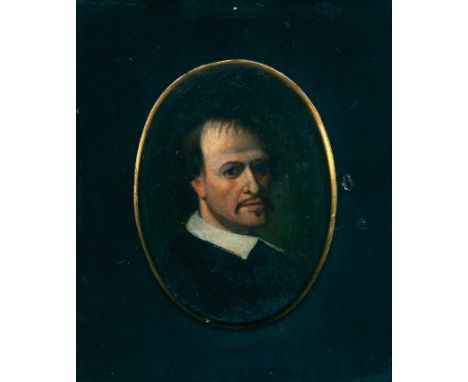 Miniatur.: Portrait eines Herren mittleren Alters mit weißem Kragen. Öl auf Platte, Niederlande 17.Jhdt. Hochoval ca. 10 x 7 