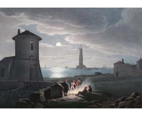 Moritz, Friedrich Wilhelm: (1783 Herborn - Neuchâtel 1855), zugeschr. Livorno. Uferpartie mit Leuchtturm bei Mondschein, im V