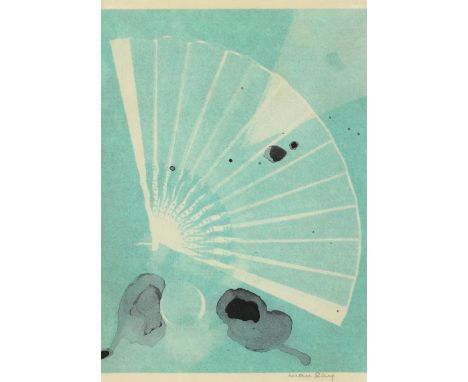 Man Ray: (1890 Philadelphia - Paris 1976). Fächer mit verlaufenen Tintenflecken. Mischtechnik auf Papier. 21,2 x 15,6 cm., Bl