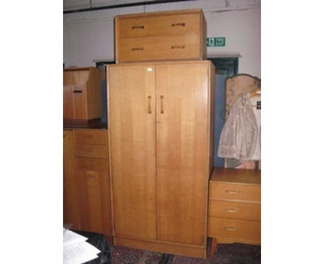 G PLAN LIGHT OAK TWO DOOR WARDROBE AND TWO DRAWER CHEST SECTION 