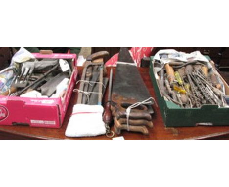 PARCEL OF VARIOUS HAND TOOLS, SAWS, SET SQUARE, ETC. 
