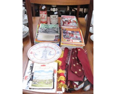 PARCEL OF LIVERPOOL FC MEMORABILIA INCLUDING FOOTBALL PROGRAMMES, SCOTCH WHISKEY, CHAMPAGNE COMMEMORATING LIVERPOOL Vs EVERTO