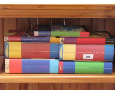 SEVEN HARDBACK HARRY POTTER BOOKS INCLUDING FOUR FIRST EDITIONS