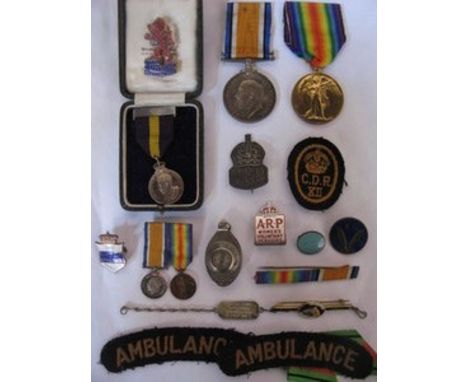 FIRST WAR PAIR TO LIEUTENANT S.T. ELLICE-CLARK.  ALSO VARIOUS ENAMELLED BADGES, SILVER ARP BADGE, MINIATURE WAR MEDALS, ETC. 