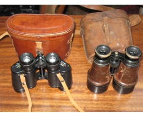 PAIR OF CASED HEATH & CO LTD VINTAGE BINOCULARS PLUS ANOTHER PAIR OF CASED BINOCULARS 