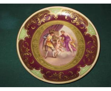 VIENNA HANDPAINTED AND GILDED CERAMIC WALL PLAQUE, DIAMETER APPROXIMATELY 29.5cm