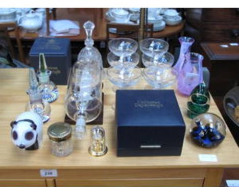 PARCEL OF COLOURED AND OTHER GLASSWARE INCLUDING BOXED AND UNBOXED CAITHNESS PAPERWEIGHTS, SHIP IN BOTTLE, BABYCHAM GLASSES, 