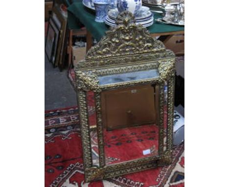 VINTAGE REPOUSSE DECORATED BRASS WALL MIRROR 