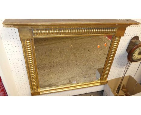 A 19th century gilt wood framed over mantel mirror, with half round bobbin turned detail, 65 x 85cm