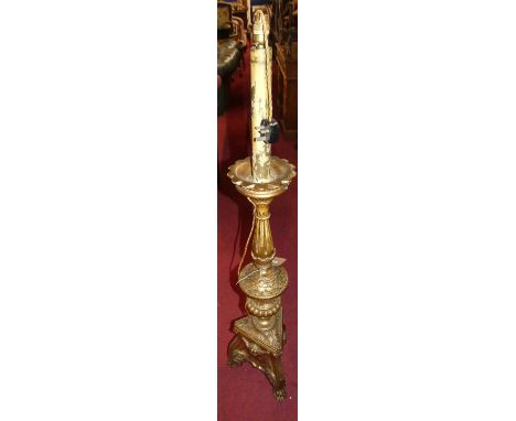 An Italian 19th century carved gilt wood pedestal column, later converted to a standard lamp, height (excluding fittings) 94c