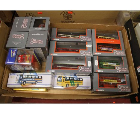 A box of mixed Corgi Original Omnibus public transport diecast vehicles 