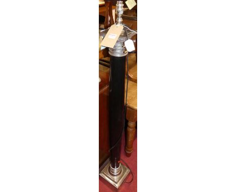A contemporary chromed metal and black lacquered standard lamp, height 143cm