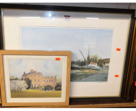 A framed limited edition print of Pin Mill; together with a topographical print (2)