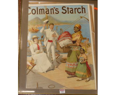 An advertising poster print for Colmans Starch, 54x41cm, in glazed faux oak frame