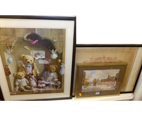 Deborah Jones (1921-2012) - Teddy bears, framed print; R G Britteon - Shoulder of Mutton, watercolour; and a World War One di